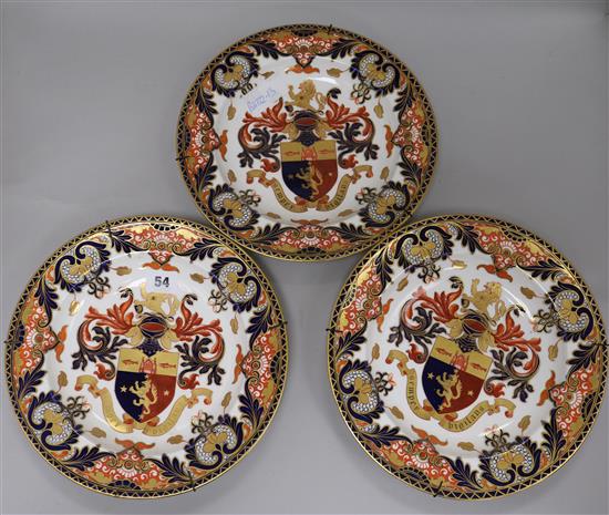 Three Crown Derby crested soup plates, diameter 26cm